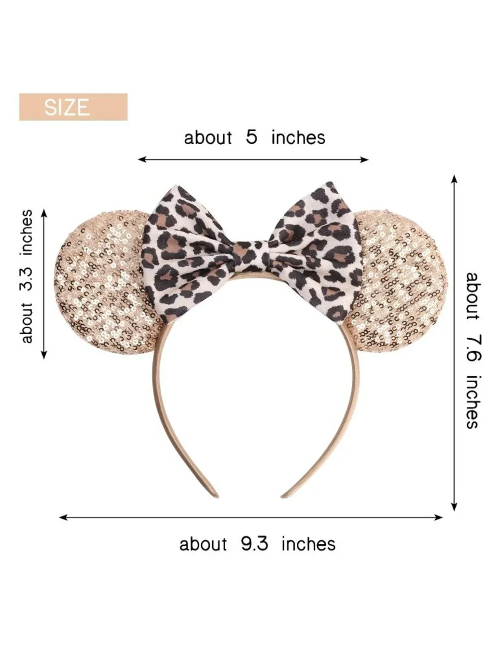 Women Leopard Polyester Sparkle Sequins Mickey Mouse Hair Bow Handmade Headband